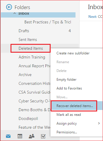 outlook 2013 recover deleted items from server